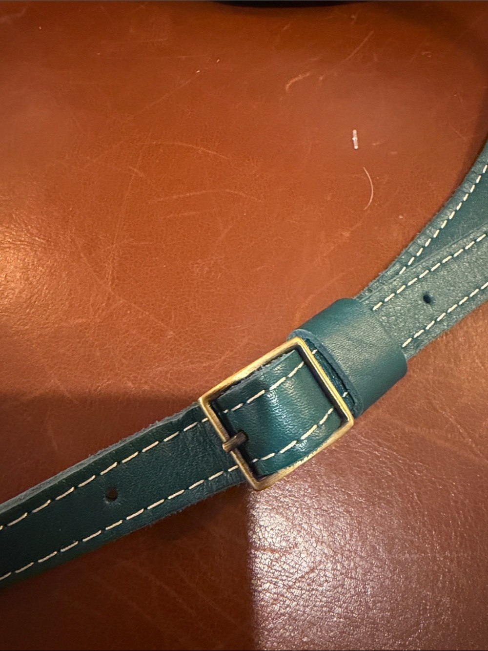 Portland Leather Teal Large Circle Round Crossbody Purse - Picture 5 of 5